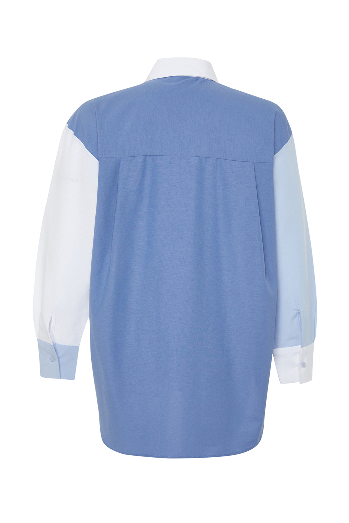 Trendyolmilla  Mavi Renk Bloklu Oversize Geniş Kalıp Dokuma Gömlek TWOSS24GO00136 - Görsel 8