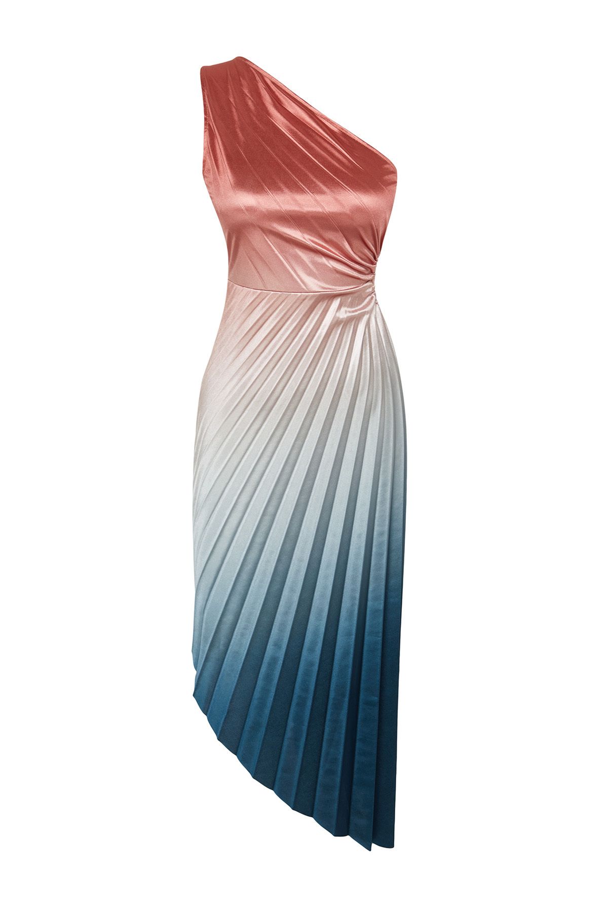 Trendyol Collection-Rochie de seara din satin eleganta cu pliuri asimetrice - Rochie tricotata colorata TPRSS23EL00557 7