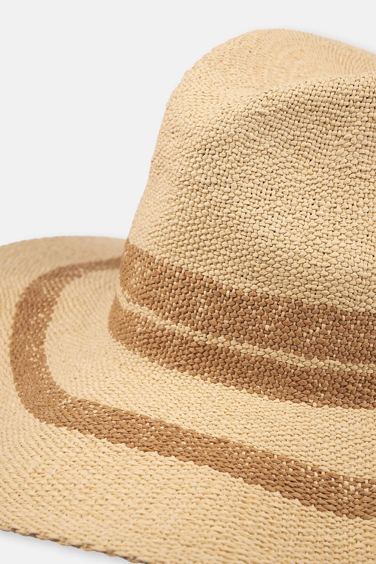 Dagi-Straw Ecru Line Patterned Hat 3