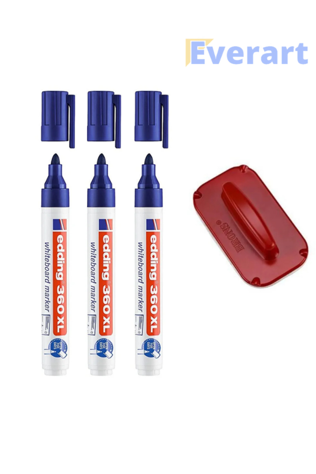 everart Edding 360 Xl Tahta Kalemi 3 Adet Mavi Renk 1 Adet Silgi