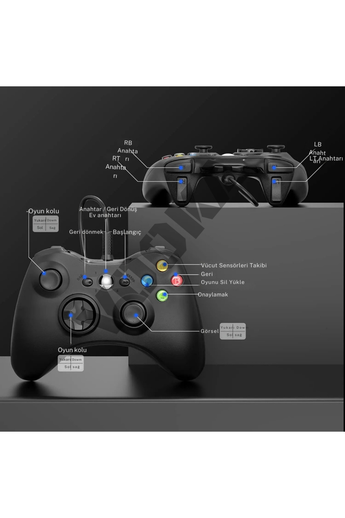 Xbox 360 Gamepad Joystick Kablolu Oyun Kolu Pc-360 Uyumlu Siyah 7