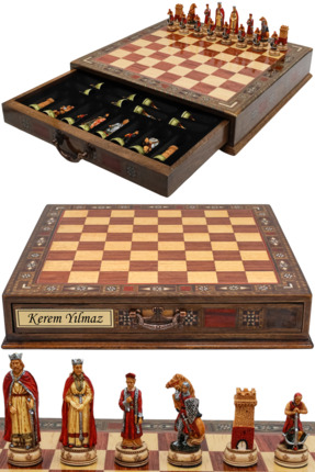 Cooper Chess Premium Büyük El Yapımı Çekmeceli Ceviz Satranç Takımı – Kral Ar...