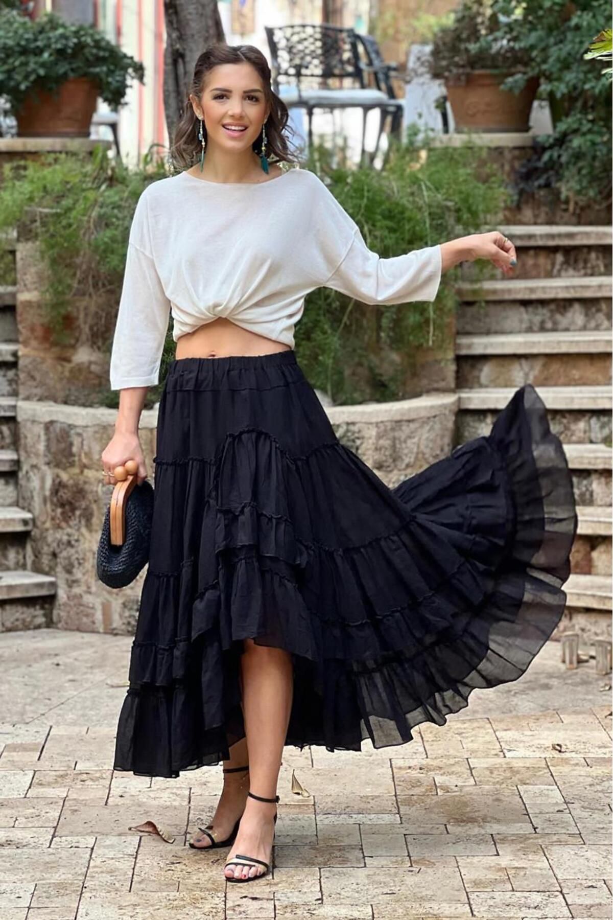 Nevin Kaya Moda Black Spanish Skirt Trendyol