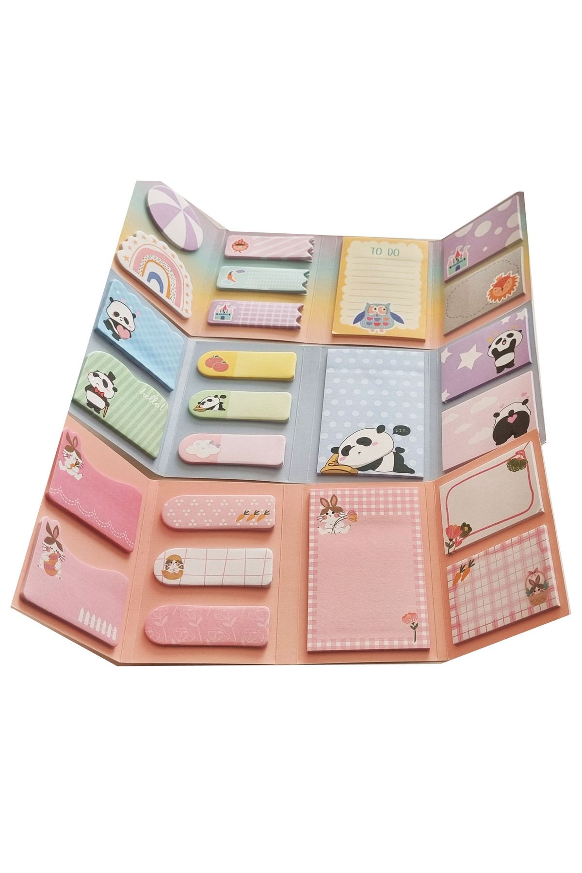 KRAF-Panda Owl Rabbit 3-Piece Adhesive Note Paper Set 8 Patterns+Spiral Hard Cover Endless Postit Notebook 3