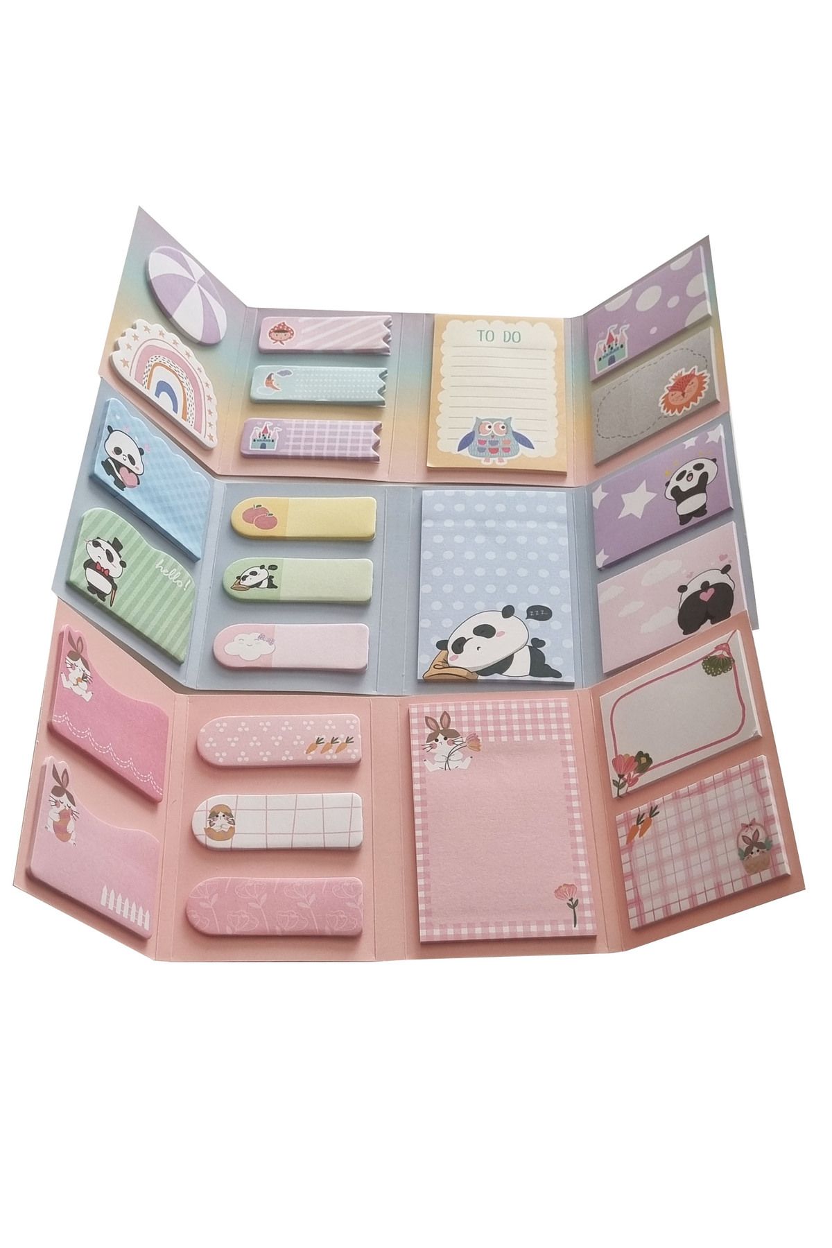 KRAF-Panda Owl Rabbit 3-Piece Adhesive Note Paper Set 8 Patterns+Spiral Hard Cover Endless Postit Notebook 2