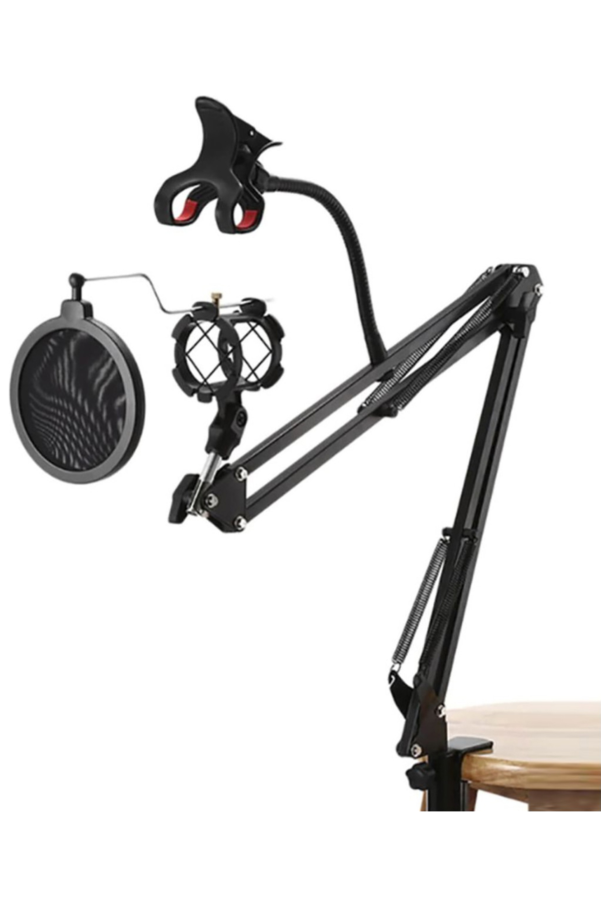 Coverzone Masa Tipi Mikrofon Standı 3 Eklemli Açısı Ayarlanabilir Kullanımı Kolay Mengene Tipi Stand MS61P