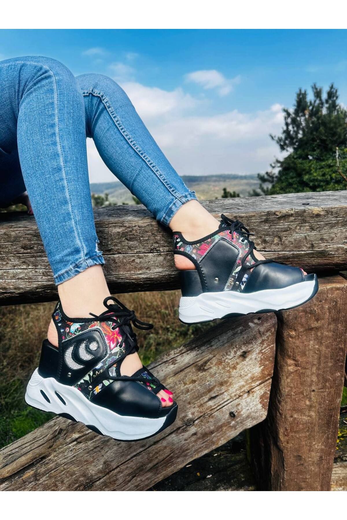 Lady Model Floral Sandale Sport Cu Talpă Înaltă Pentru Femei Pantofi Cu Pană Femeie - 38