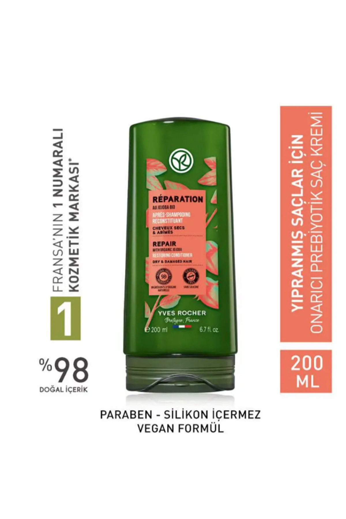 Repairing Prebiotic Conditioner - Damaged Hair / Reparation Organic Jojoba Oil and Agave 200 ml