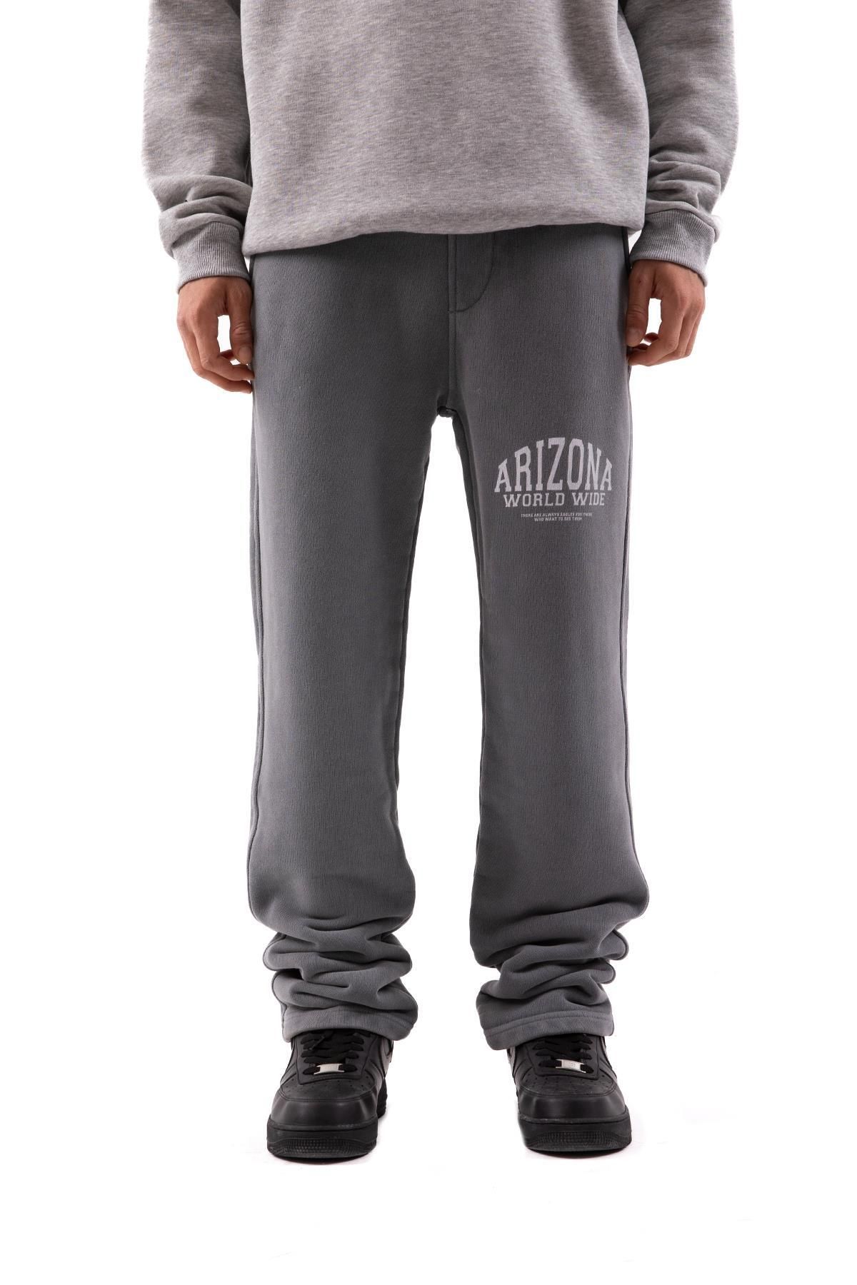 Flaw Wear-500 GSM Premium Gray Printed Acid Wash Sweatpants 1