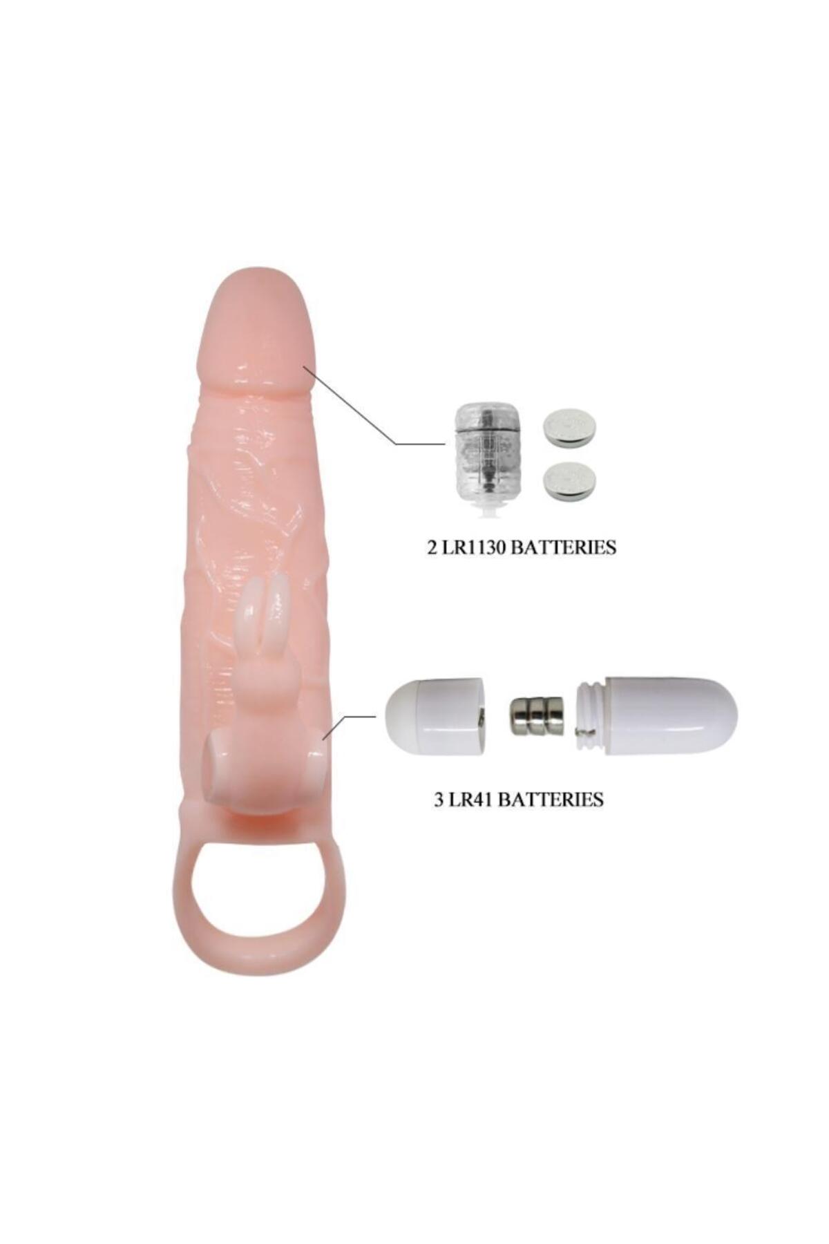 B Uzatmalı Klitoris ve G-Spot Uyarıcı Titreşimli 2 in 1 Silikon Penis Kılıfı - Ten Rengi 5