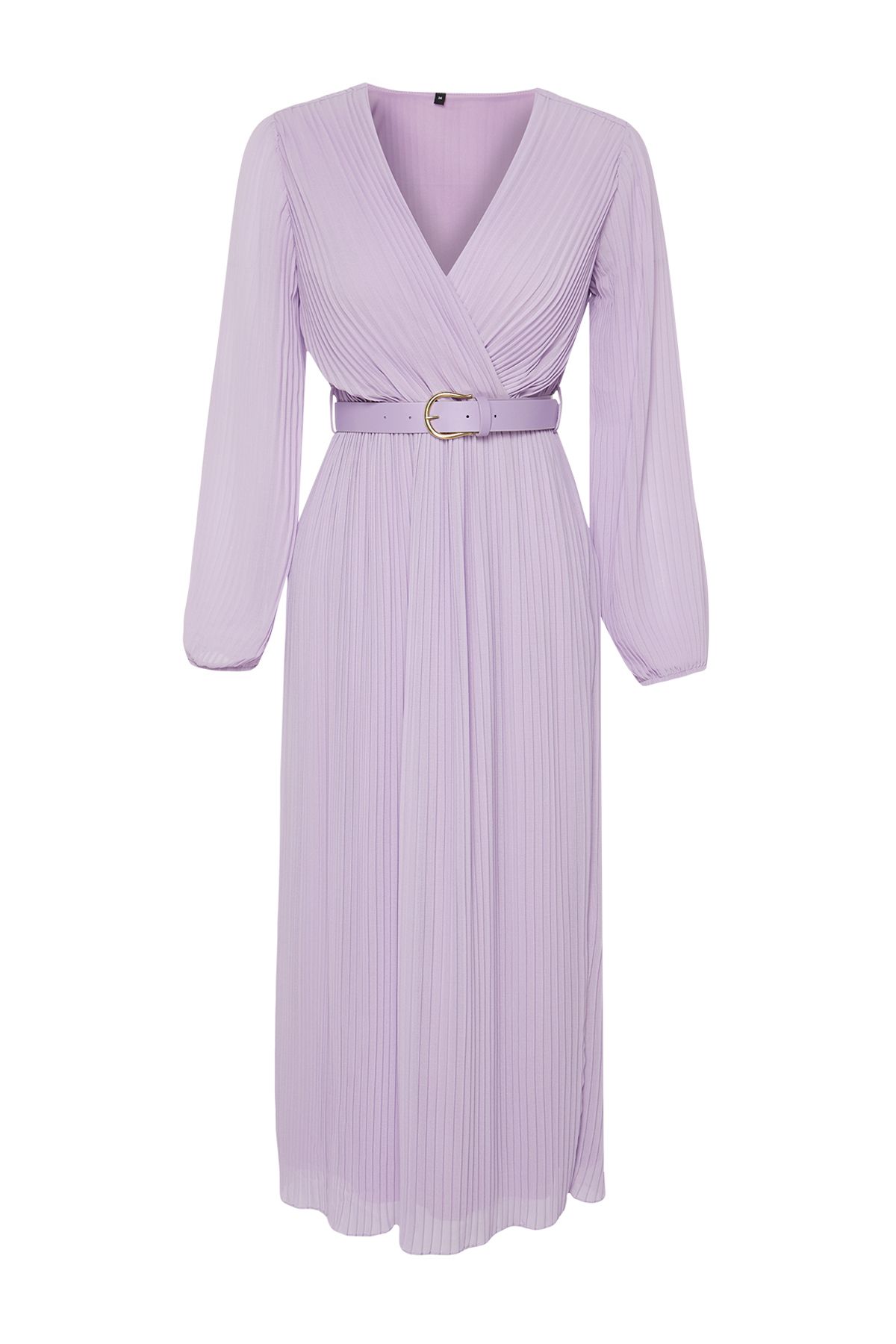 Trendyol Collection-Lila A-Linien-Maxikleid aus gewebtem Chiffon mit Plissierung und Futter, mit Gürtel TWOAW24EL00471 7