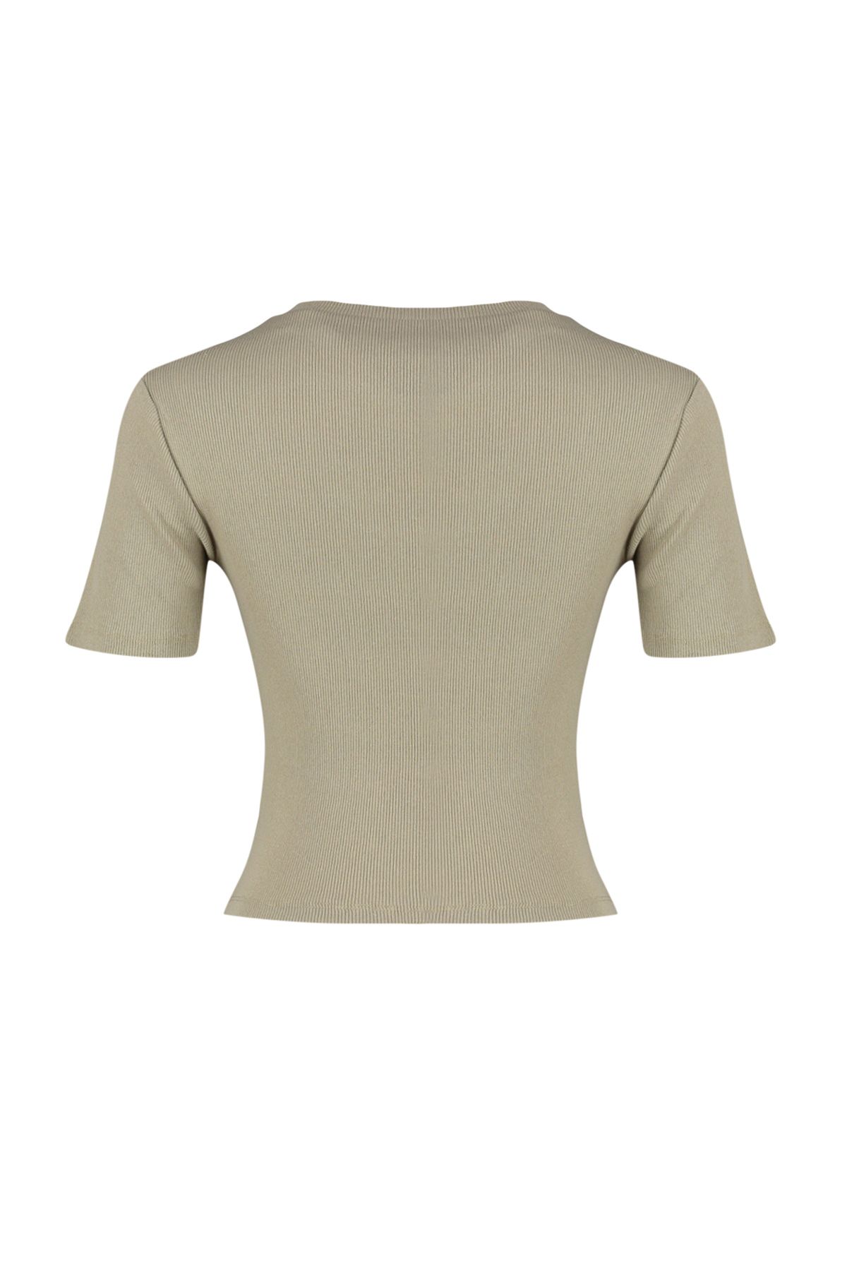 Trendyol Collection-Mink Cut Out Λεπτομερής Εφαρμογή Crew Neck Crop με ριμπ ελαστική πλεκτή μπλούζα TWOSS22BZ0355 7
