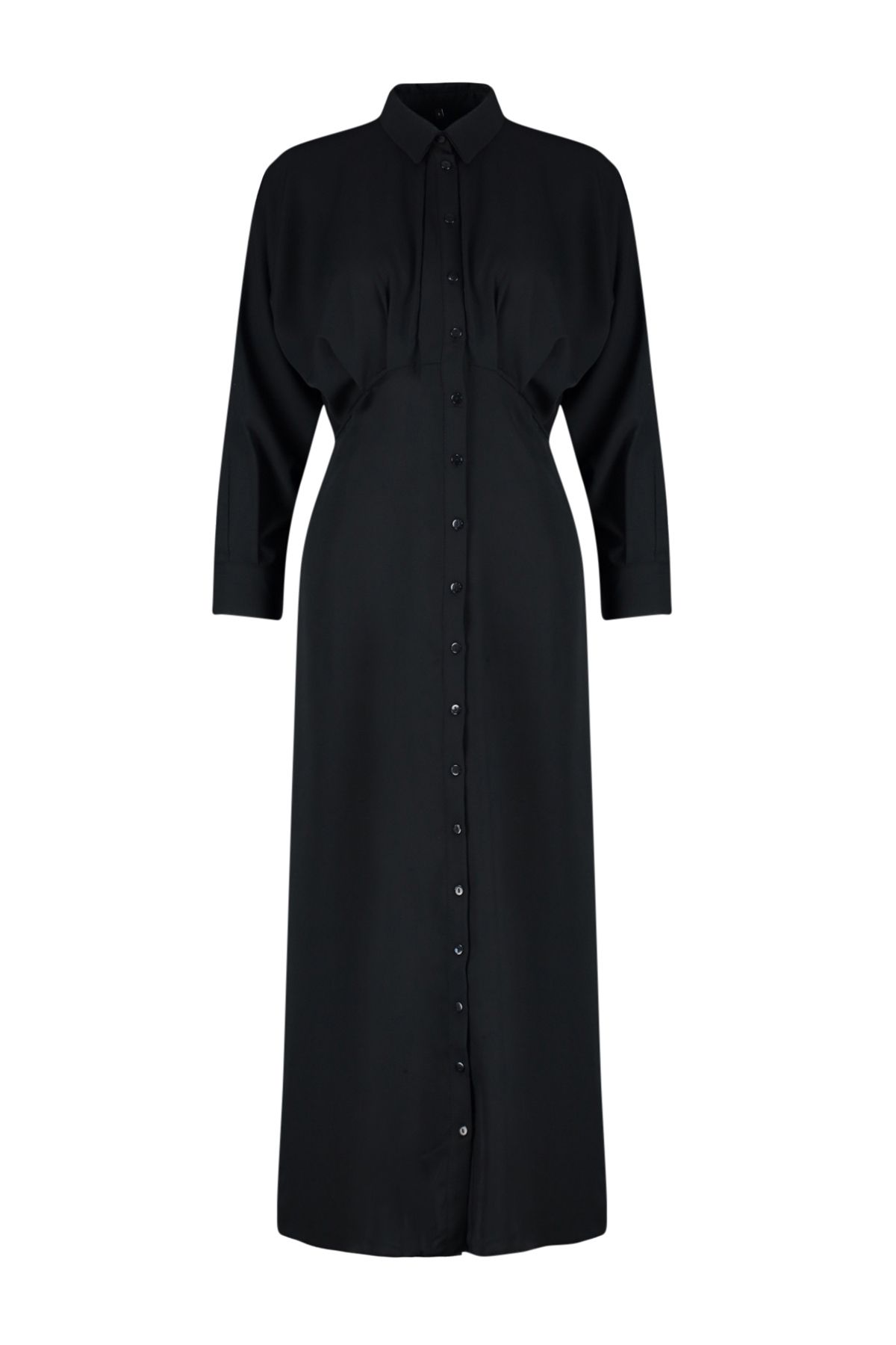Trendyol Modest-Schwarzes, geknöpftes, gewebtes Hemdkleid mit Taillendetail TCTSS24EB00011 7