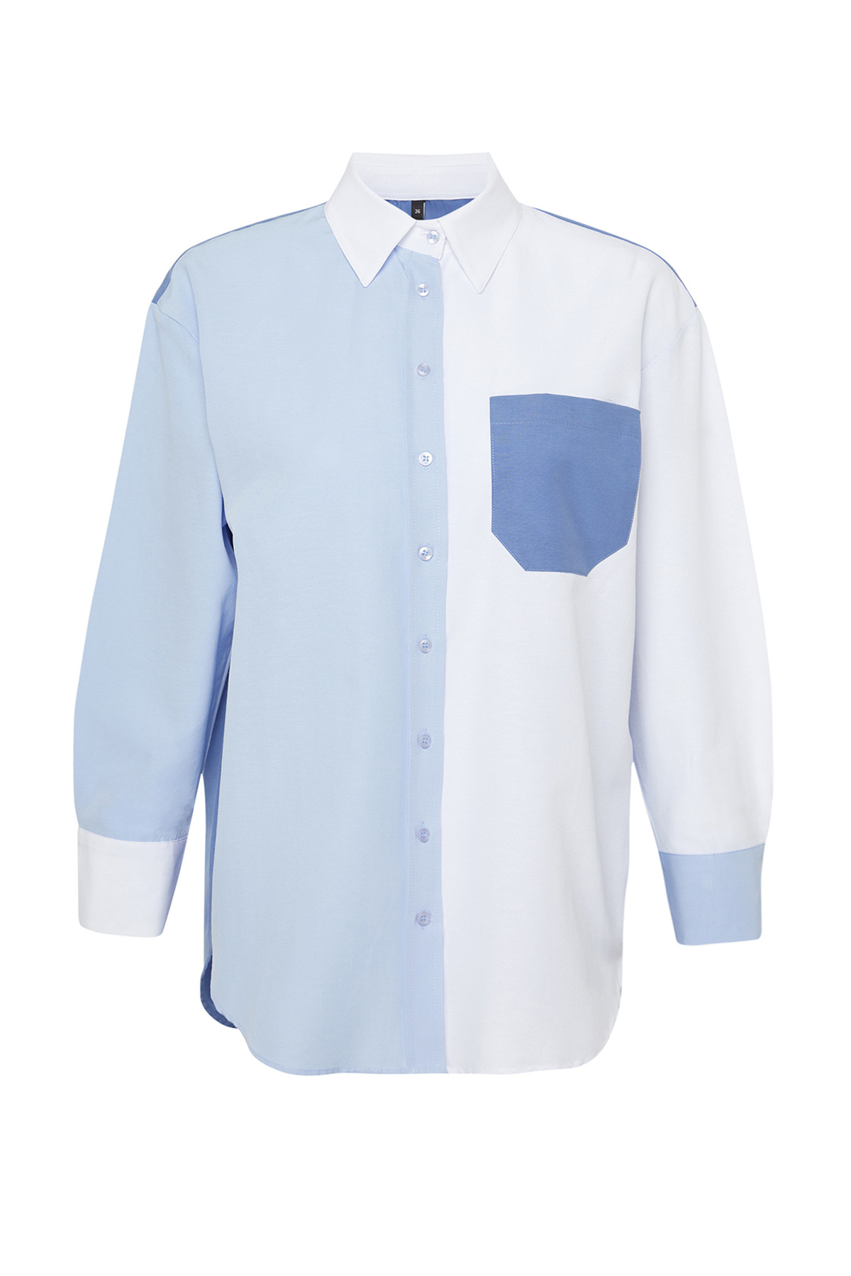 Trendyolmilla  Mavi Renk Bloklu Oversize Geniş Kalıp Dokuma Gömlek TWOSS24GO00136 - Görsel 7