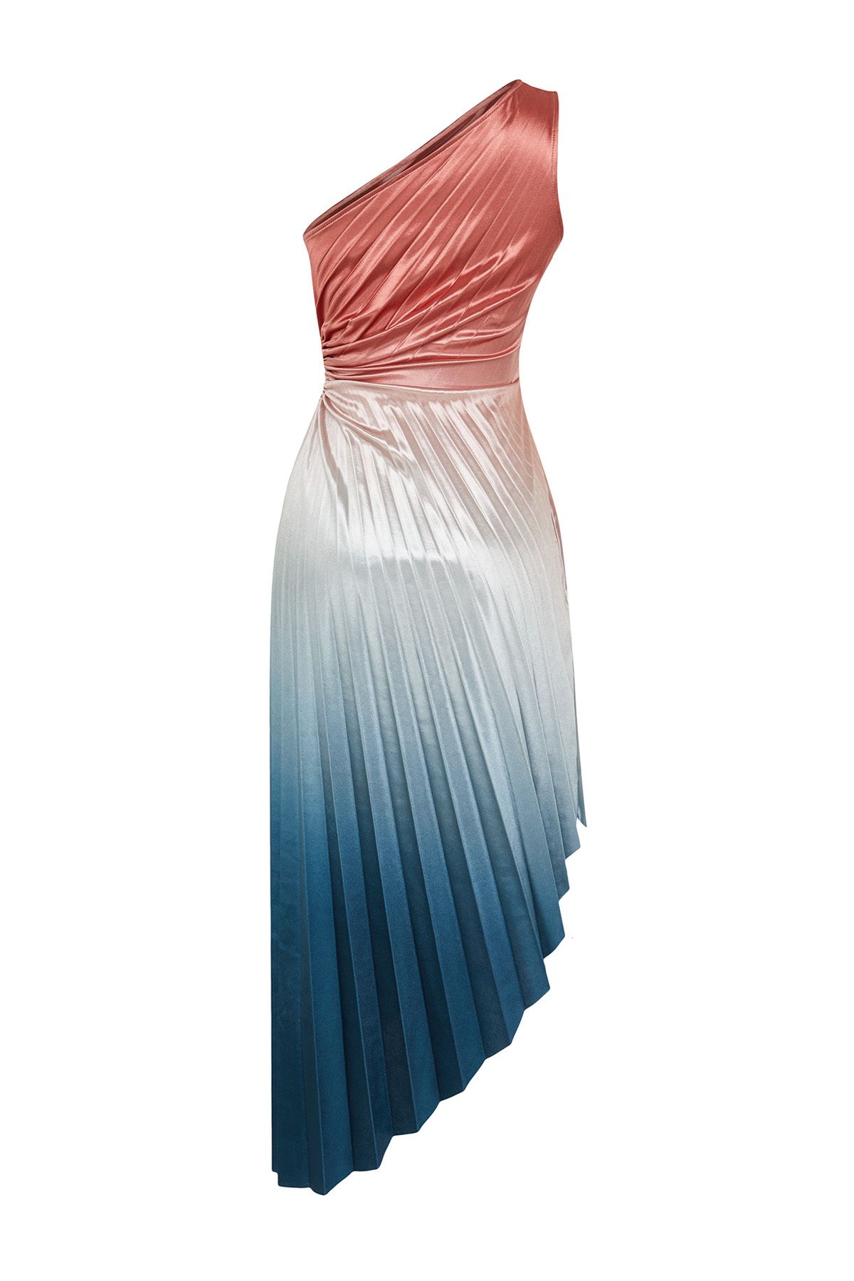 Trendyol Collection-Rochie de seara din satin eleganta cu pliuri asimetrice - Rochie tricotata colorata TPRSS23EL00557 8