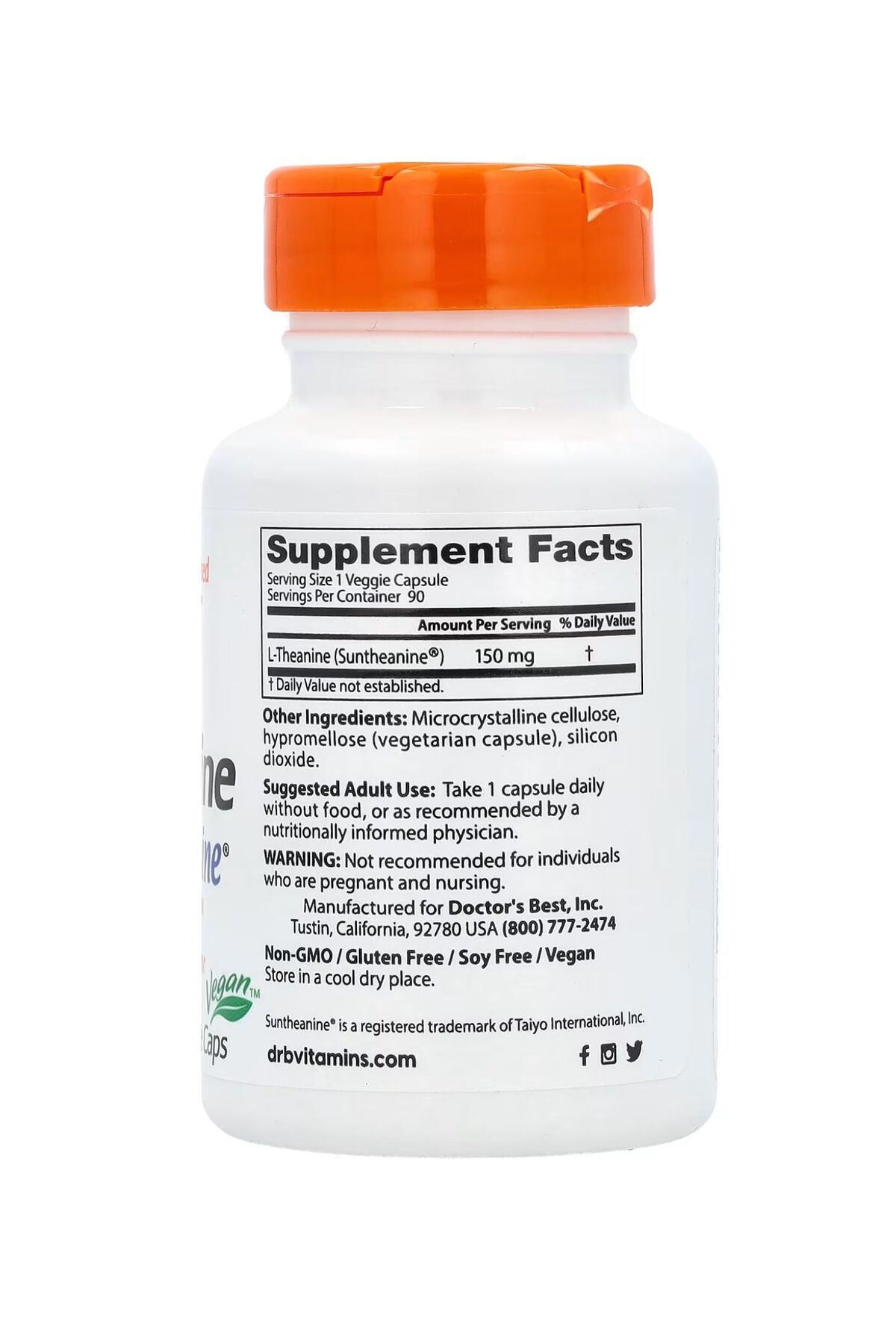 Doctor's Best-Suntheanine - L-Theanine 150mg, 90 Organic Veg Capsules 2