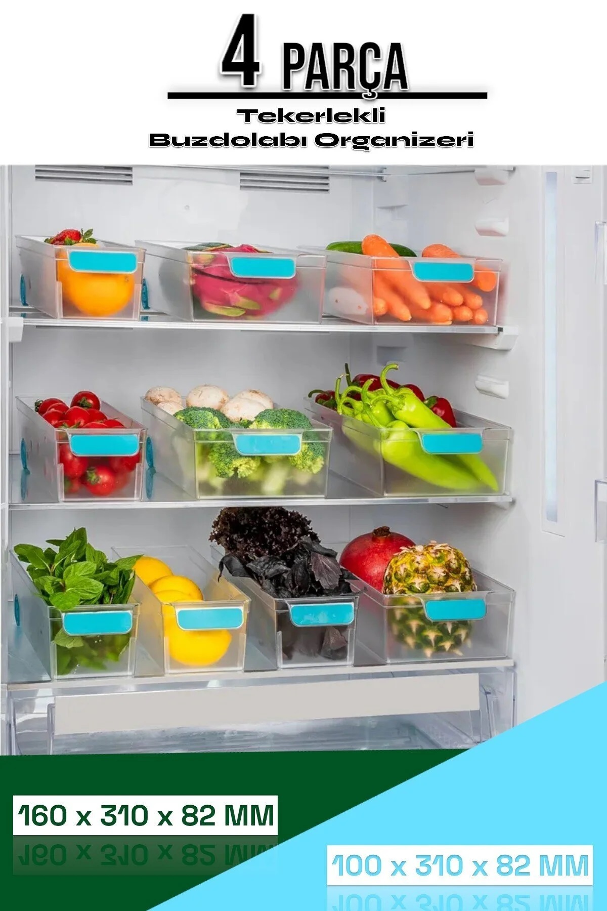 Şahane Pazar 4 Parça Tekerlekli Buzdolabı Organizeri (2 ADET GENİŞ