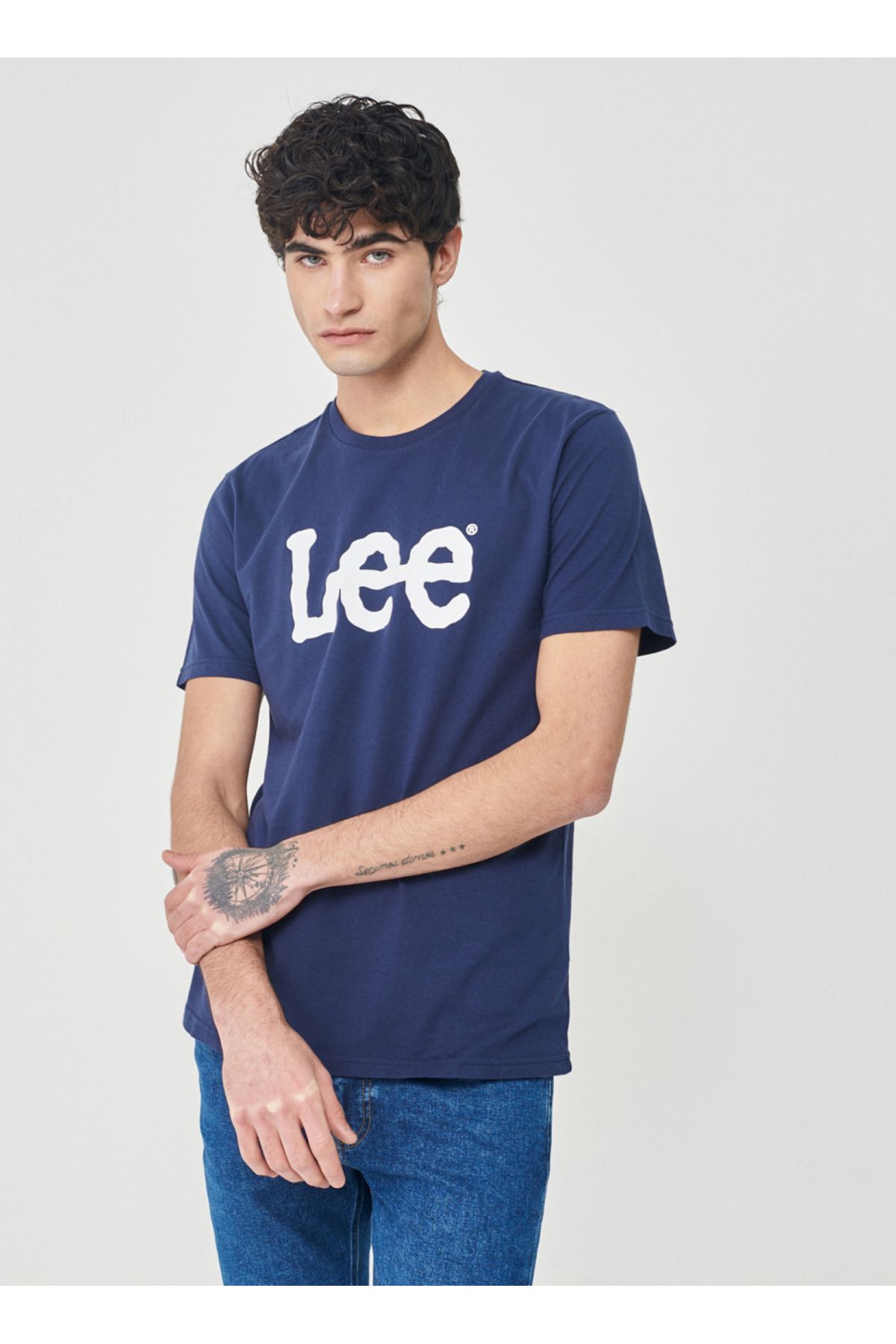 تی شرت آبی مردانه Yaka Navy Blue L65QAIEEE LOGO Lee