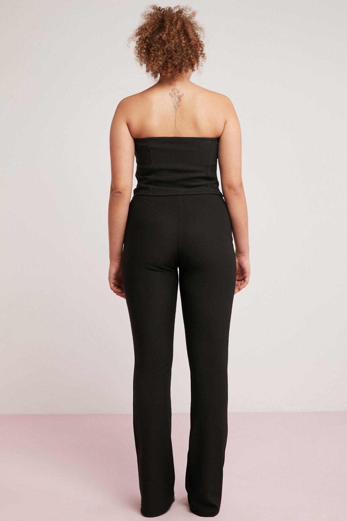 ETHIQUET-Larissa Women's Ribbed Interlocked Body-Wrapping Flexible Flare Black Plus Size Trousers 6