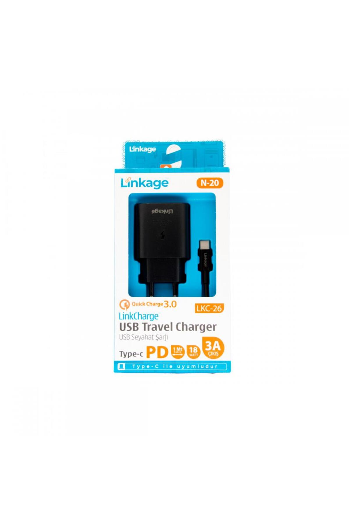 LKC-26 PD Type-C Quick Charge 3A/25W 1XUSB 1mt Type-C Şarj Kablosu Şarj Cihazı