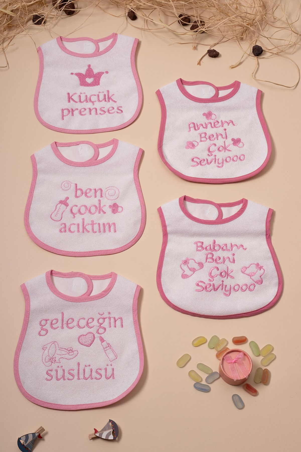 5 BEAUTIFUL BABY GIRL BIBS