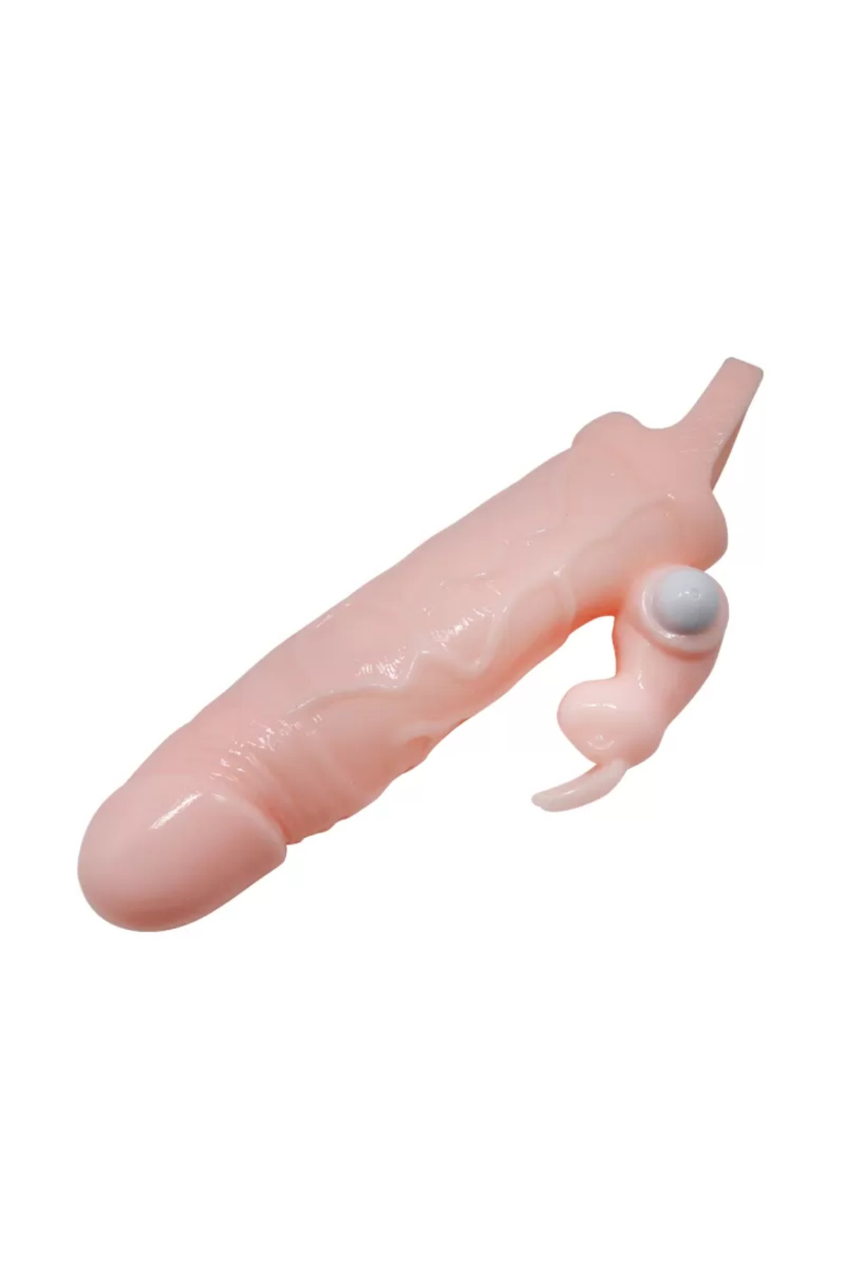 B Uzatmalı Klitoris ve G-Spot Uyarıcı Titreşimli 2 in 1 Silikon Penis Kılıfı - Ten Rengi 3