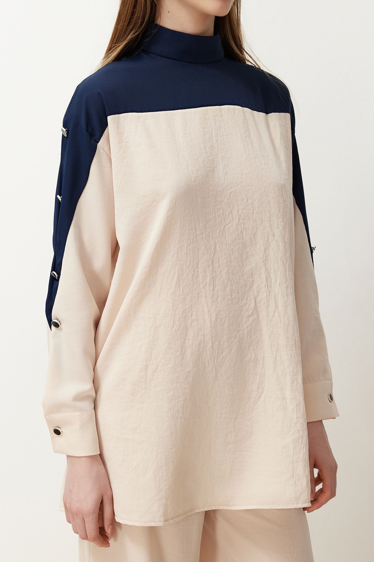 Trendyol Modest-Navy Blue Button Detailed Color Blocked Woven Aerobin Lower Set TCTSS24US00046 4
