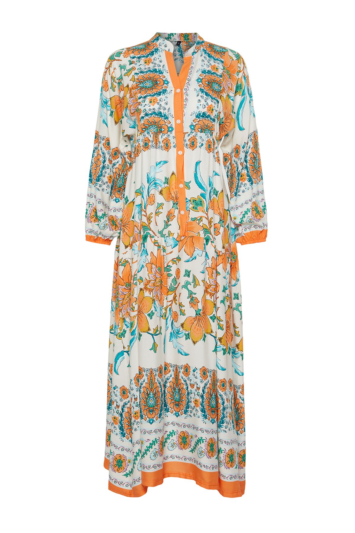 Trendyol Modest-فستان منسوج من الفيسكوز باللون البرتقالي TCTSS24EB00221 7