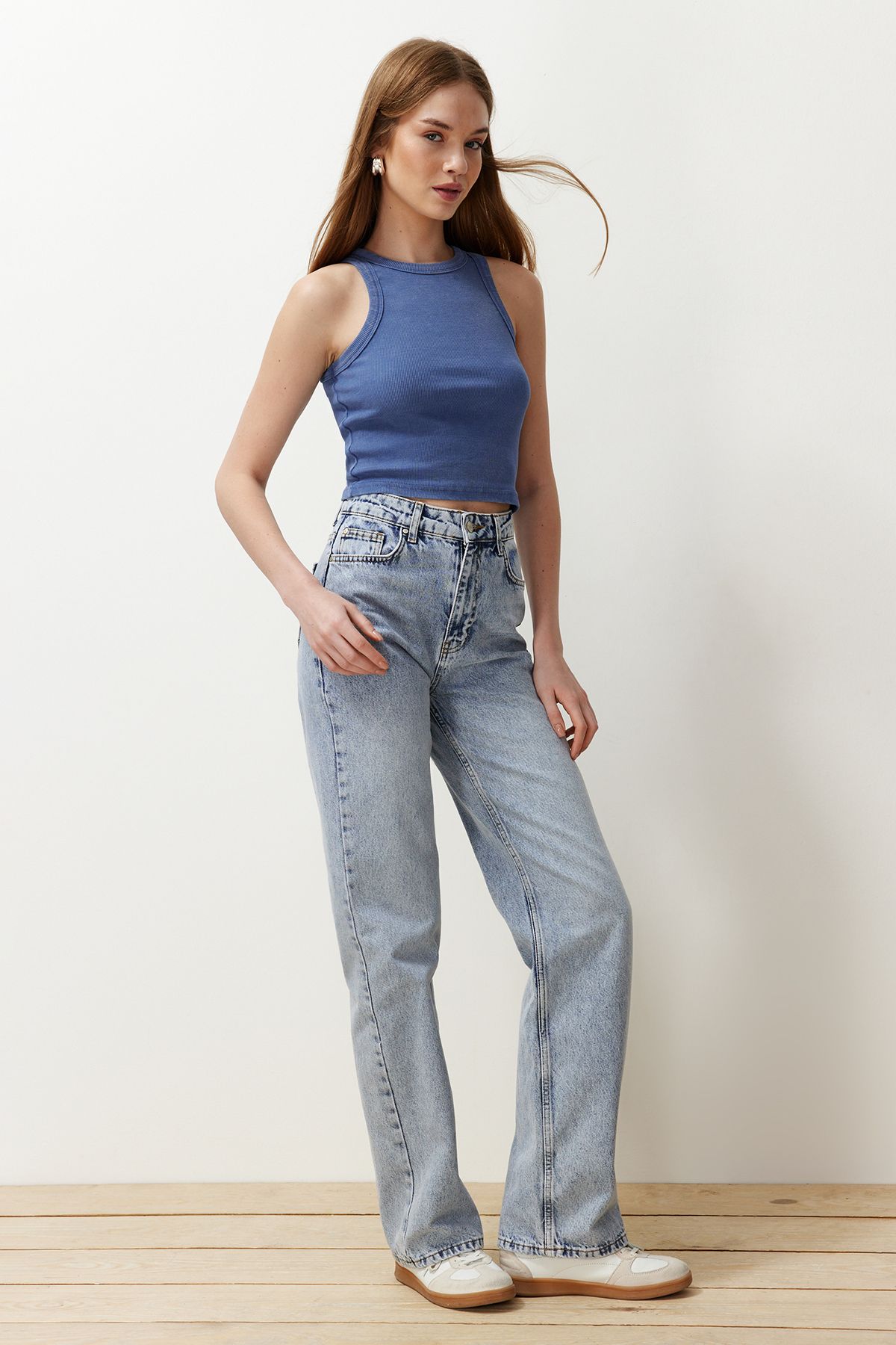 Trendyol Collection-Modré džíny se širokými nohavicemi a vysokým pasem TWOAW22JE0249 8