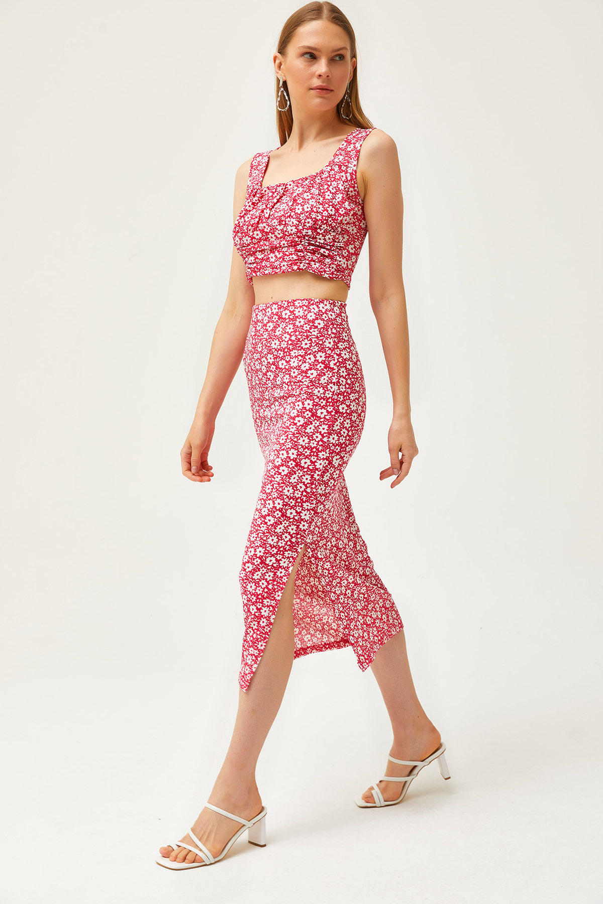Women's Daisy Fuchsia Top Blouse Bottom Skirt Knitted Bottom Top SetTKM-19000281