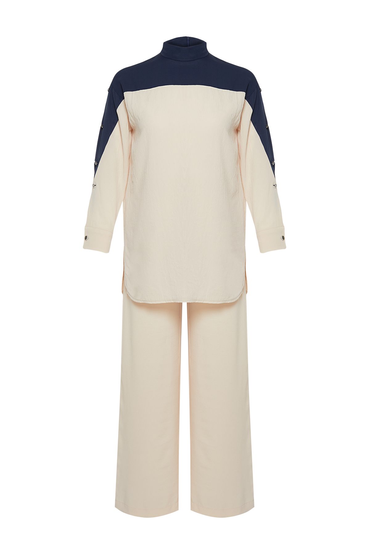 Trendyol Modest-Navy Blue Button Detailed Color Blocked Woven Aerobin Lower Set TCTSS24US00046 7