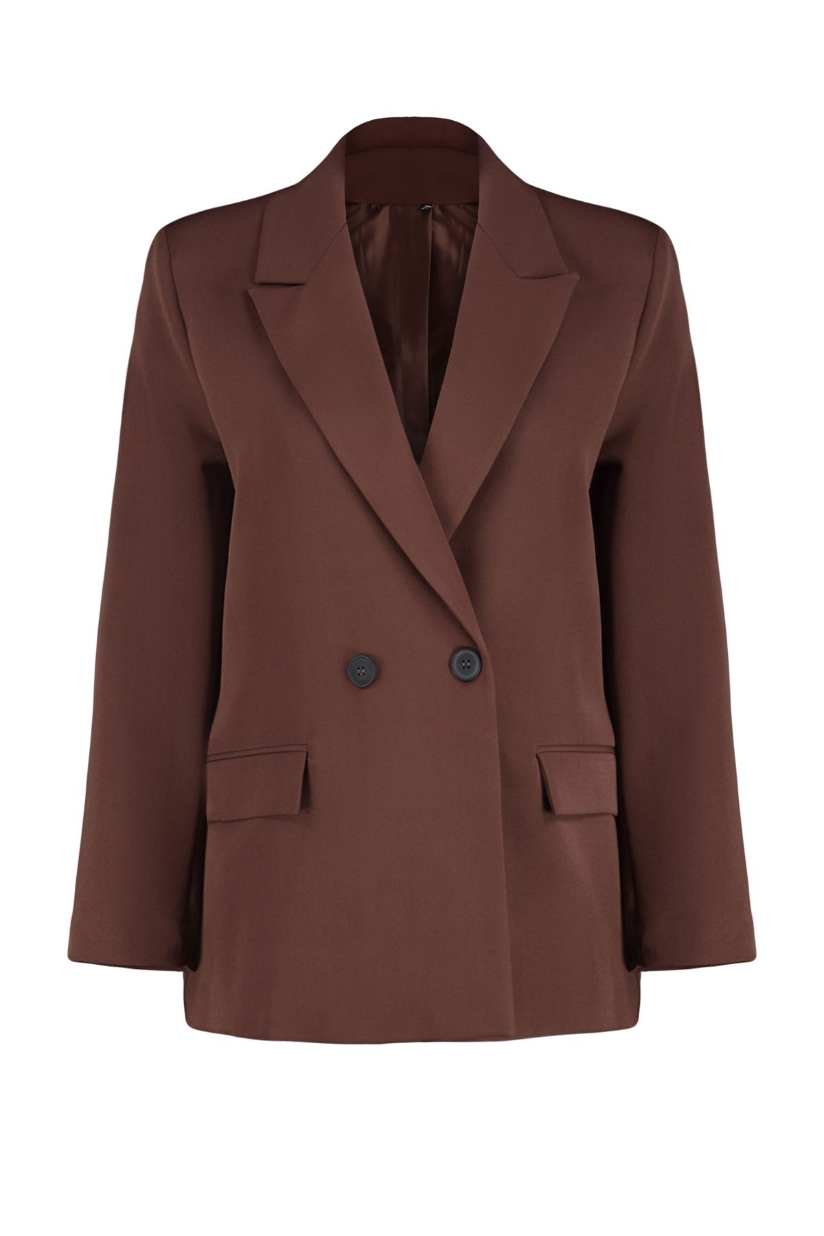 Trendyol Collection-Brauner, übergroßer, gerade geschnittener Basic-Zweireiher-Blazer aus Webstoff TWOSS24BC00028 7