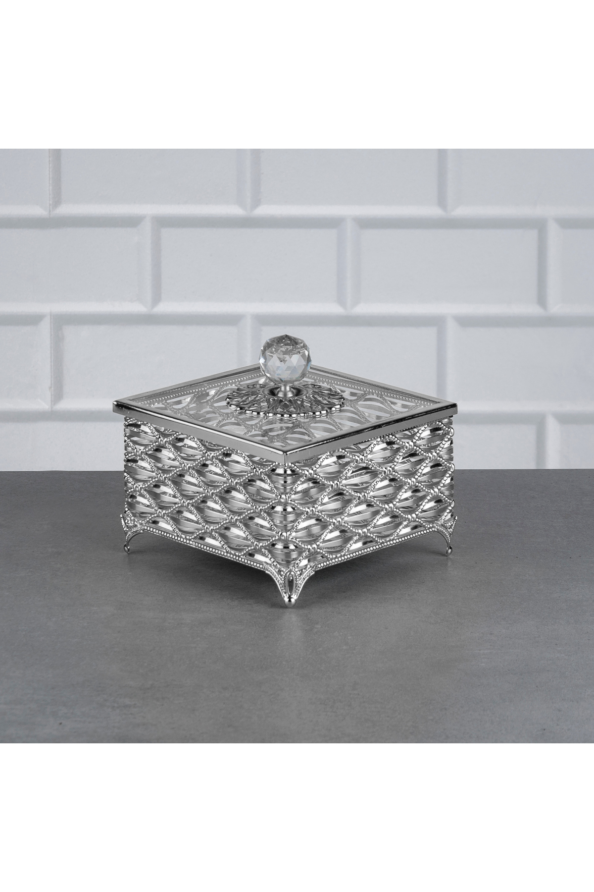 Nile Square Lid Mirrored High Sugar Bowl ( 14 CM ) Silver Holiday Sugar Bowl