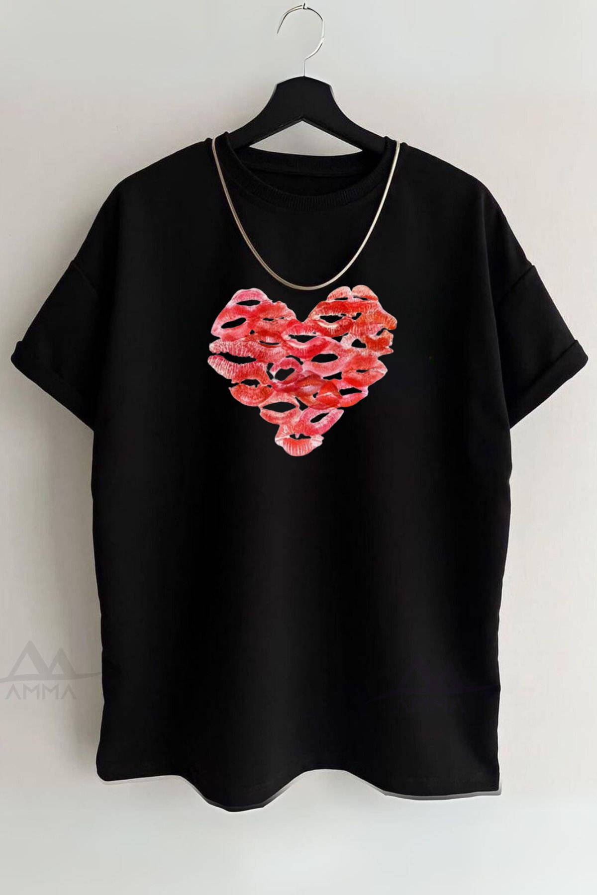 AMMA-Unisex Kissed Kiss Printed Trend Short Sleeve 100% Cotton T-shirt 2