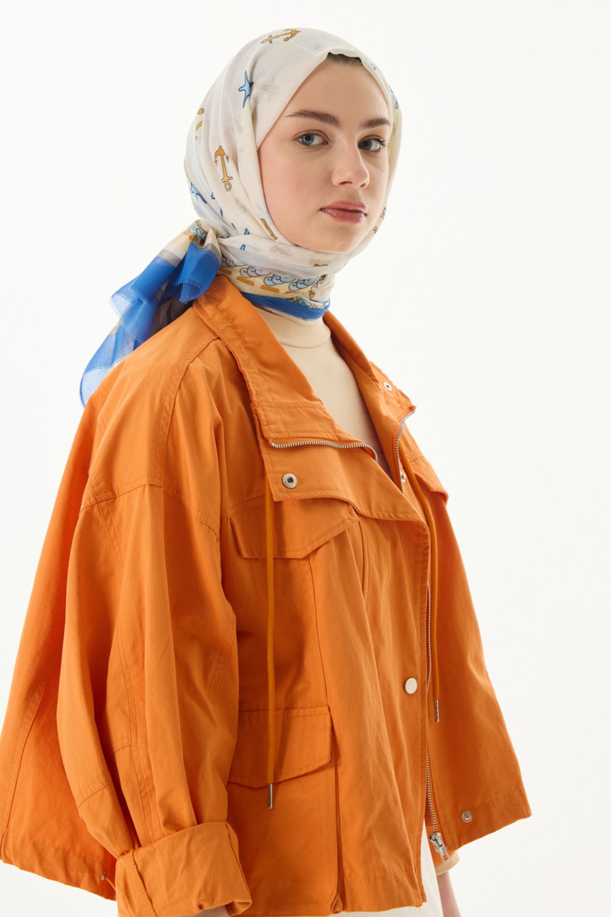 FENZA SCARF-TERRA OCEAN - ΒΑΜΒΑΚΙ ΣΧΕΔΙΟ ΚΡΕΜ-ΜΠΛΕ ΣΑΛΙ 8