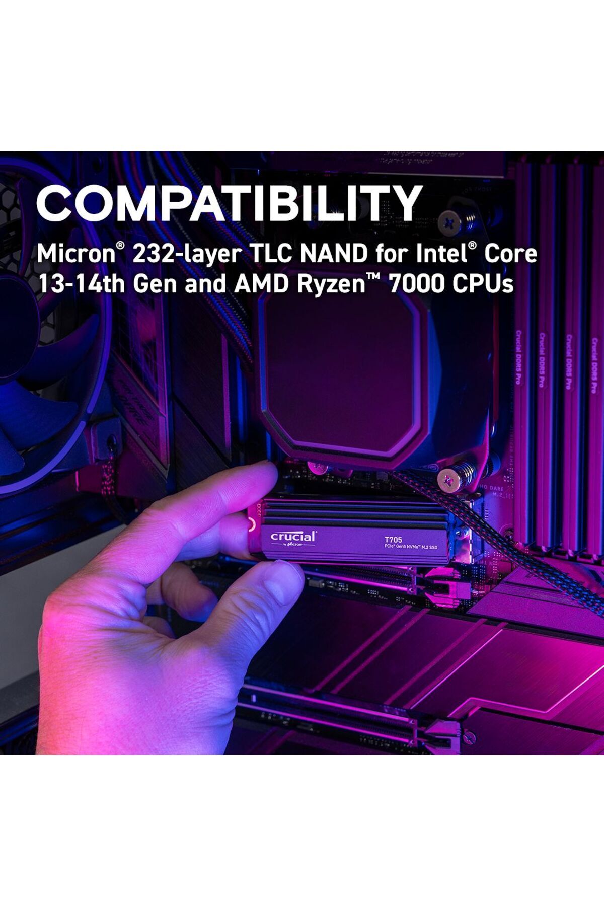 T705 1TB PCIe Gen5 NVMe M.2 SSD CT1000T705SSD5 (13600-10200 MBs) Heatsink Soğutuculu 6