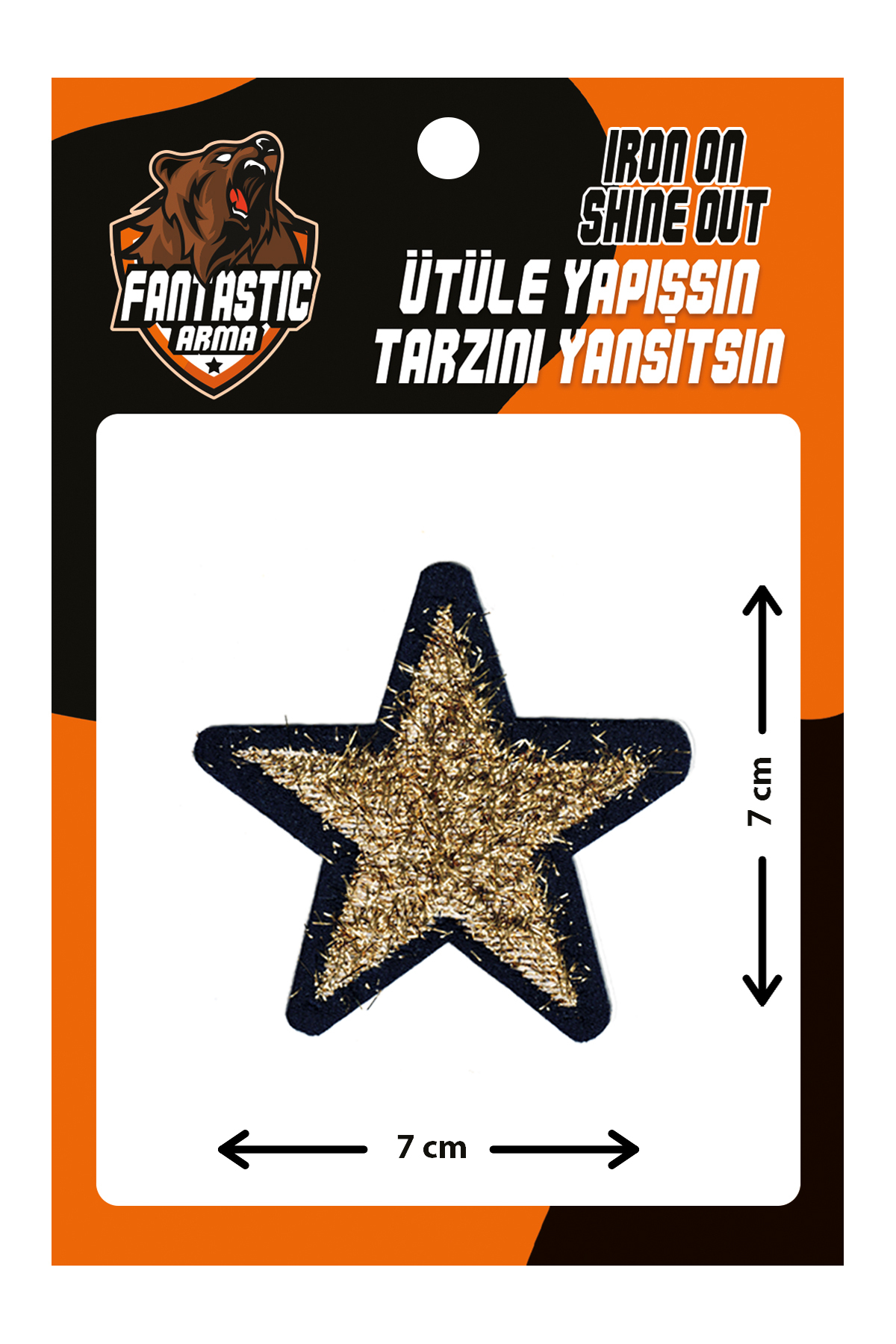 FANTASTIC ARMA Ütü Ile Yapışan Dokuma Arma Patch Yama Altın Simli Saçaklı Yıldız Modeli