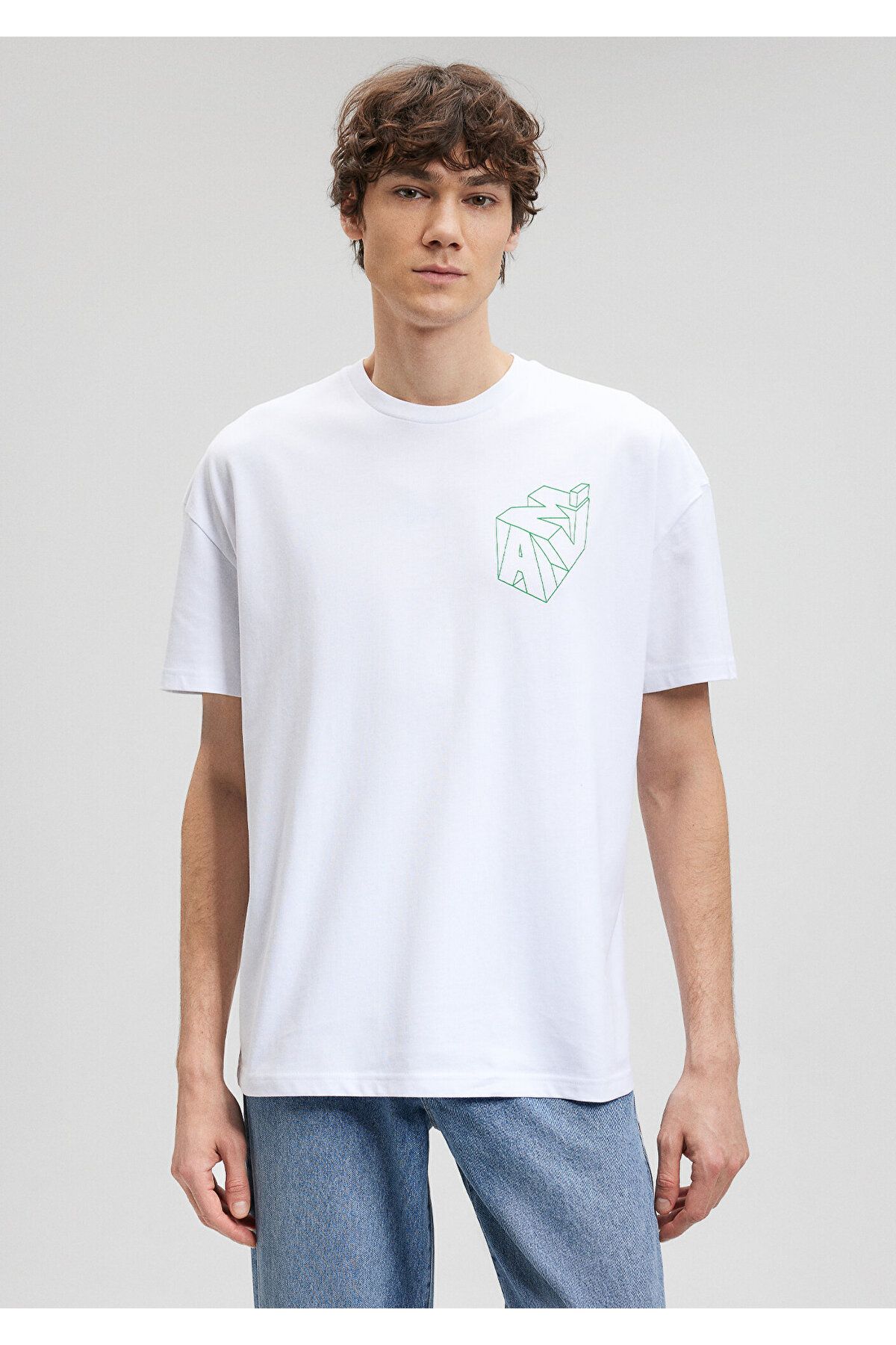 Mavi آرم چاپ شده تی شرت سفید بزرگ / بخش گسترده ای 0610320-602