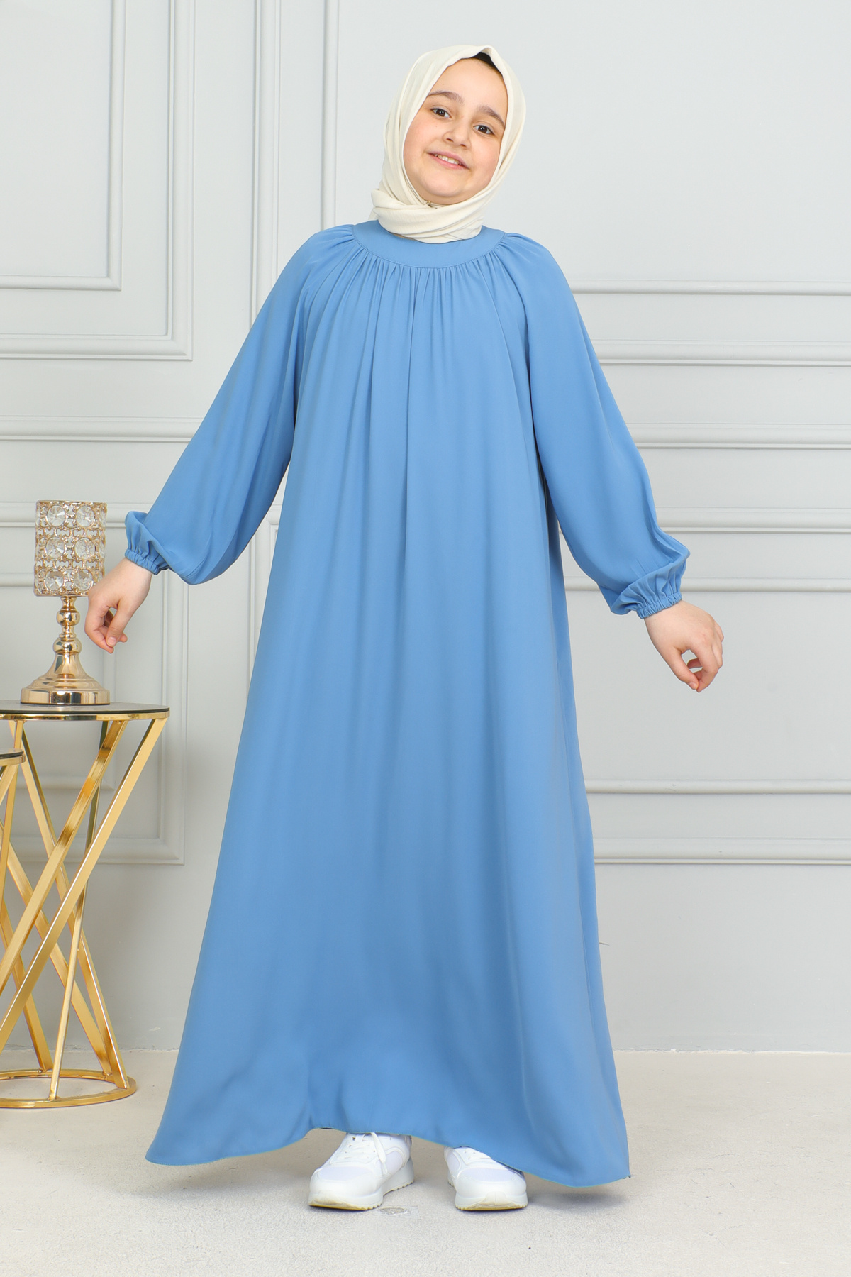 Raglan Kids Dress with Drawstring Sleeve -Medina silk