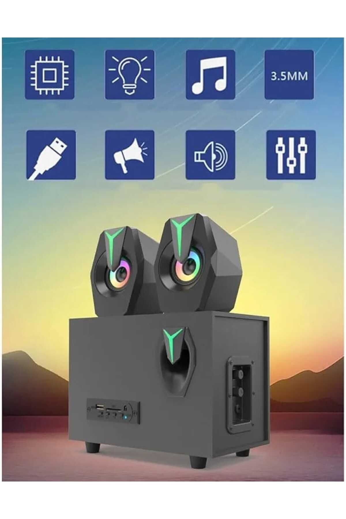 MULTİMEDYA BLUETOOTH HOPARLÖR SD KART USB 2.1 KANAL SUBWOOFER 2+1 IŞIKLI PC SPEAKER #3