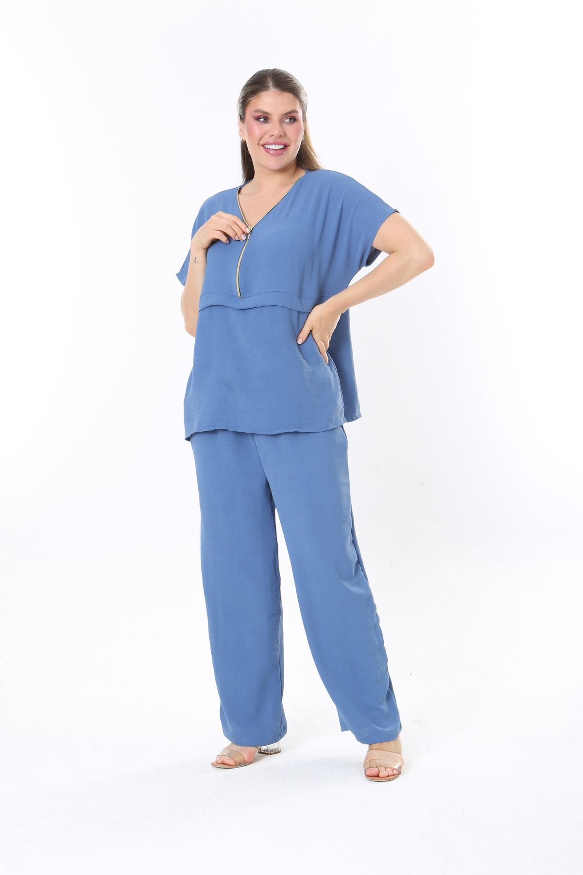 MJORA-Σετ παντελονιών και μπλούζας Blue Aerobin Plus Size 4
