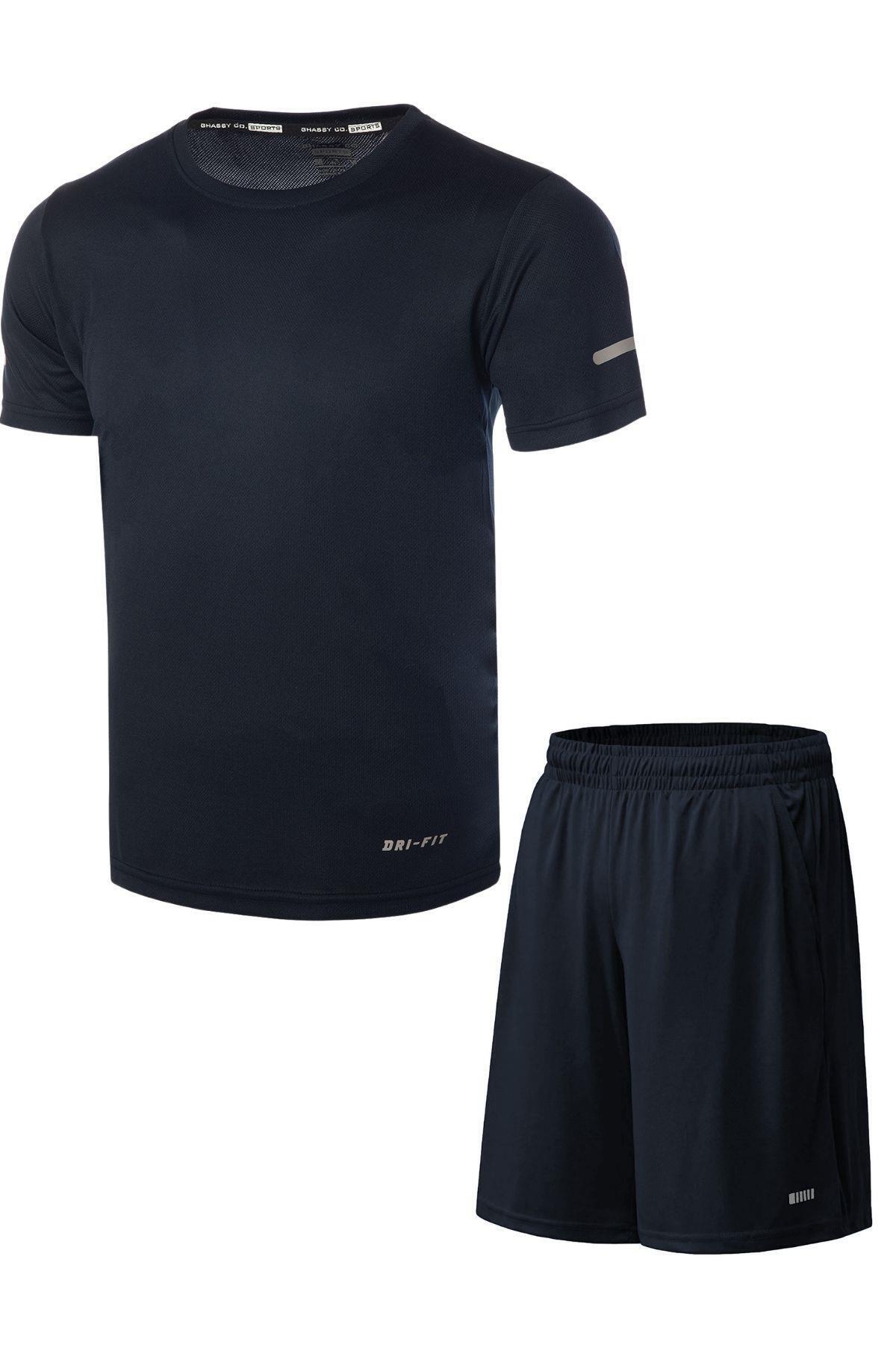 GHASSY CO. Ghassy Co. Erkek 2'li Set Nem Emici Koşu Egzersiz Şort T-shirt Takım