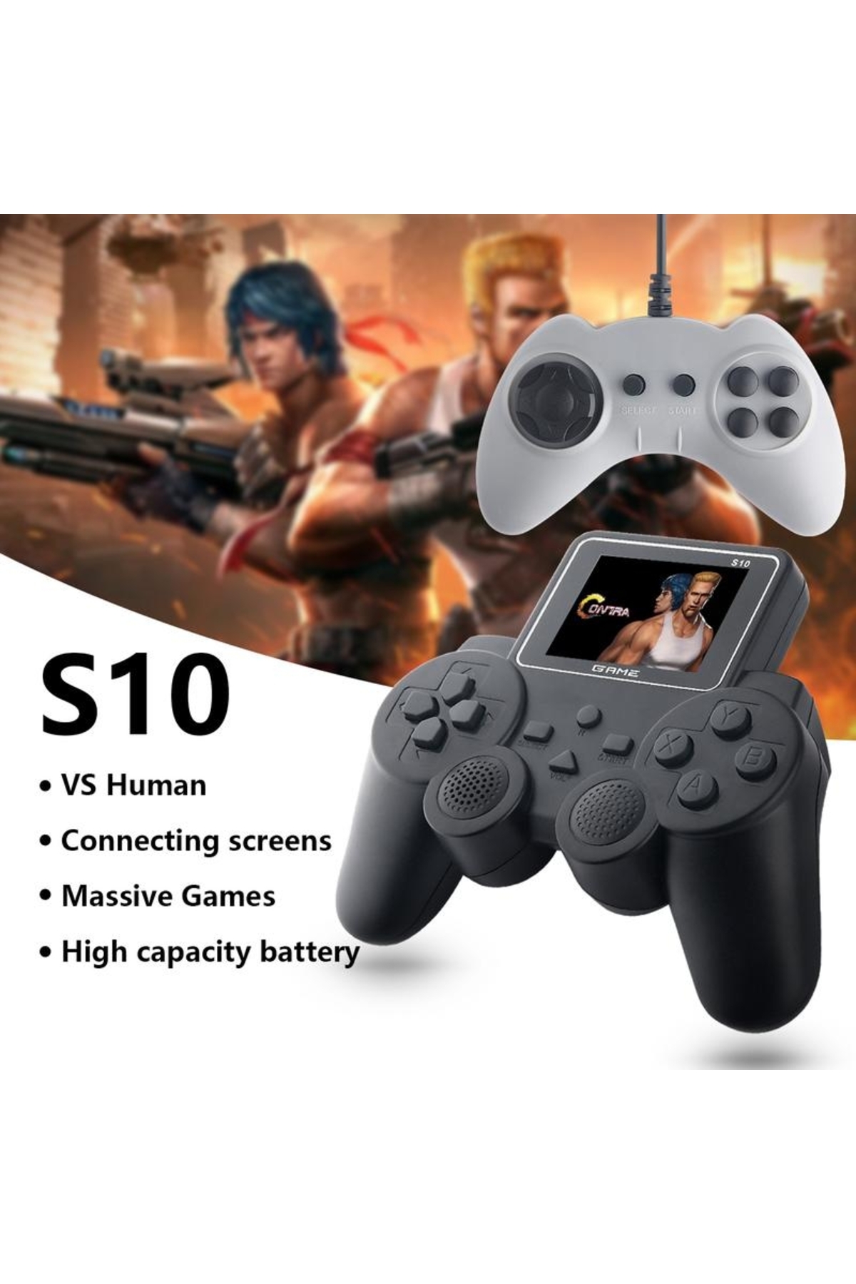 Mmctech S10 Mini Çift Kolu Taşınabilir 520 Oyunlu Kablosuz Oyun Konsolu Atari Media Player Medya Oynatıcı