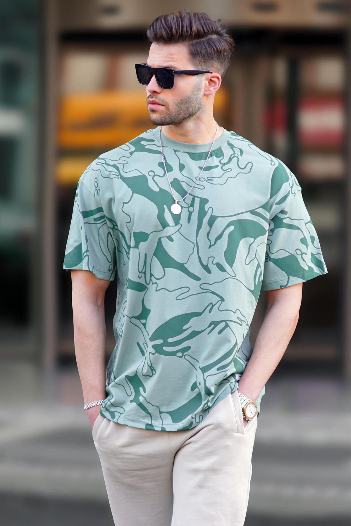 تیشرت مردانه اورسایز طرح دار سبز نعنایی