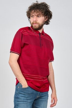 Erkek Kırmızı Cep Detaylı Çizgili Polo Yaka T-shirt 4841633 8148420171633