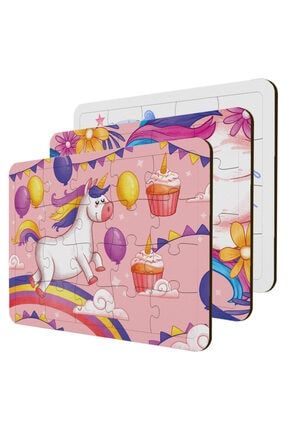 Çocuklar Için Ahşap Puzzle 3'lü Set Unicorn Temalı CMP-CLVR-CPU3