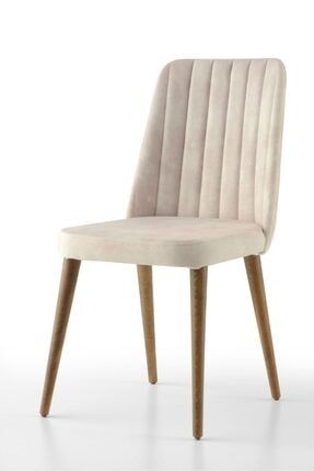 Kumaş Salon Ve Mutfak Sandalyesi Ahşap Retro Ayaklıı 4 Adet Krem P10328S4999