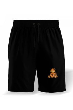Siyah Garfield Bear %100 Pamuklu Normal Kalıp Fermuarlı Cepli Şort vectorwearsort21v93