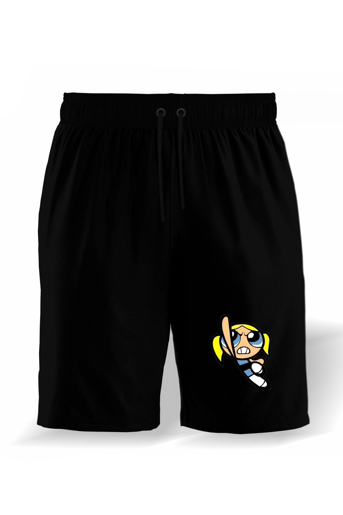 VectorWear Pantaloni Scurți Negri Pentru Bărbați Power Puff Girl, 100% Bumbac, Cu Buzunar Cu Fermoar Masculin - 2XL