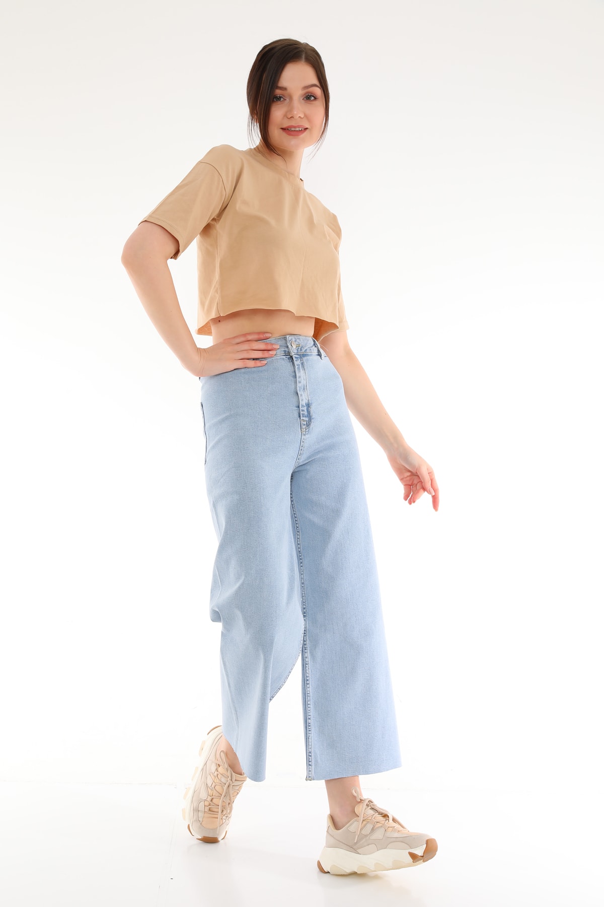 Darkly Jeans  Kadın Mavi Süper Yüksek Bel Dikişsiz Culotte Fit Pantolon - Görsel 2